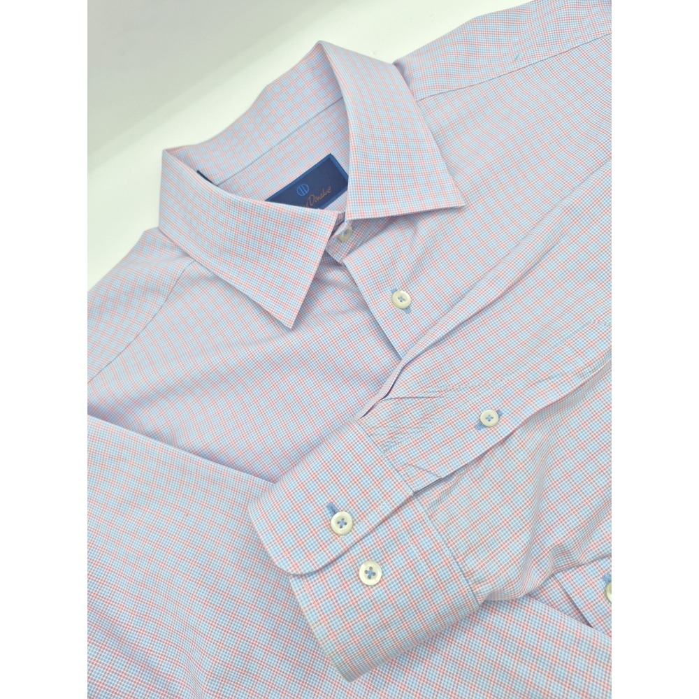 David Donahue Mens 17.5x35 Dress Shirt Blue Red Check Long Sleeve Cotton
